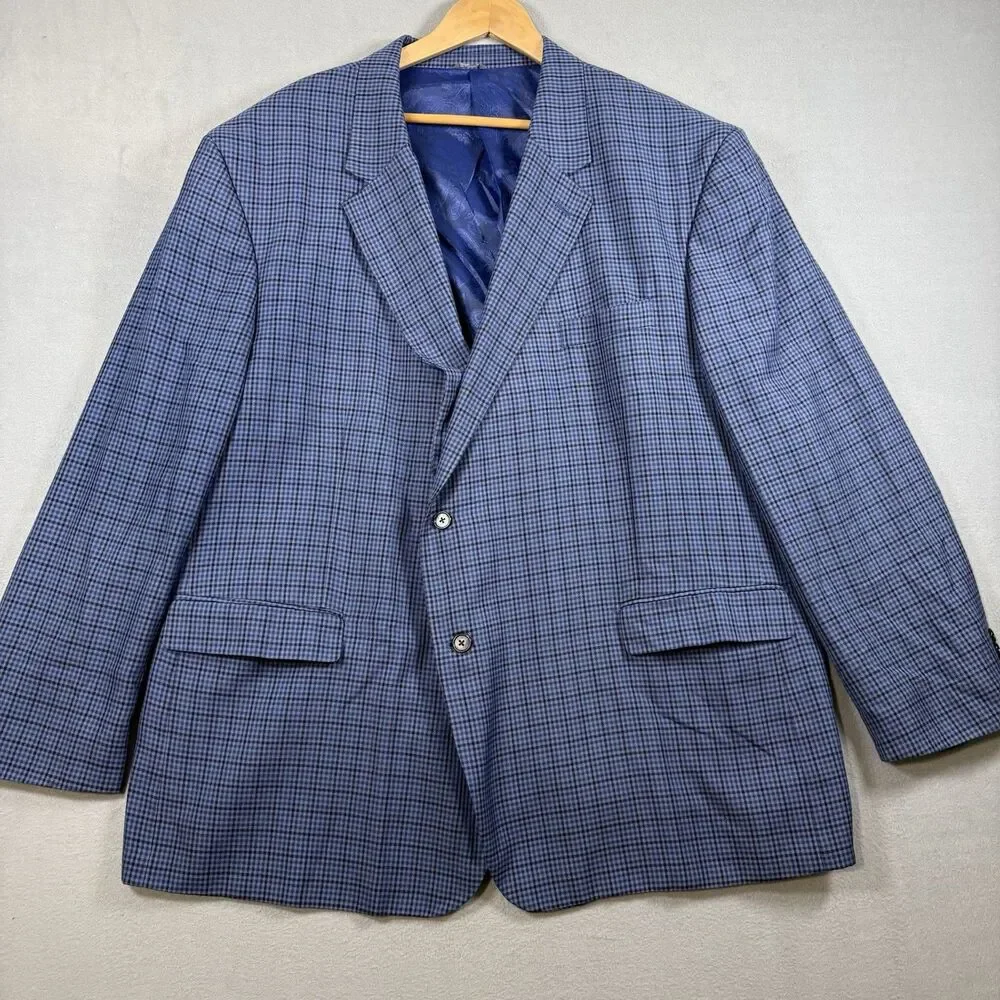 Oak Hill DXL Big & Tall Mens 4XLT Blue Plaid Check Blazer Sport Coat 58L/60L
